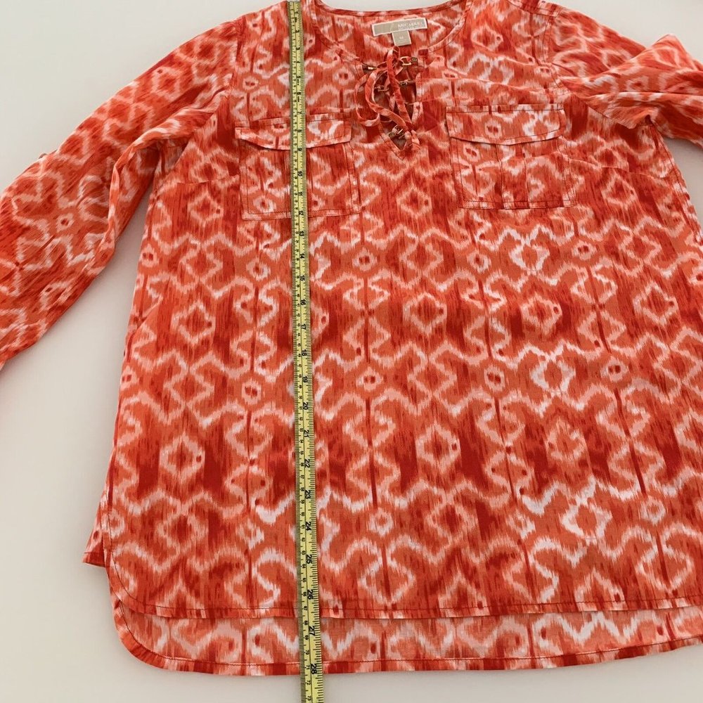 Michael Kors Women's Tunic Blouse Cotton Long Sleeves Orange Medium Size Pockets - Picture 9 of 11